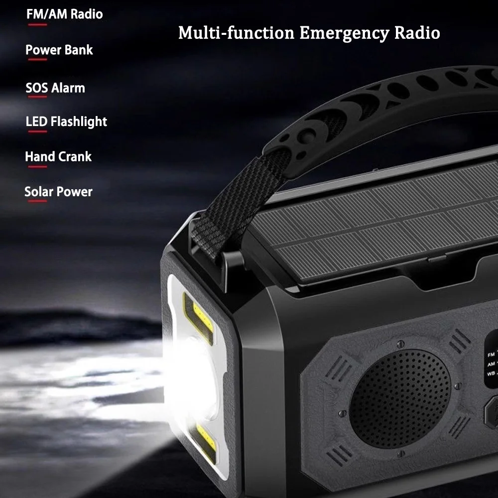 12000mAh Emergency Radio AM/FM/NOAA Weather Radio Solar Hand Crank Radio Flashlight SOS Alarm Power Bank Reading Lamp Wholesale - Image 2