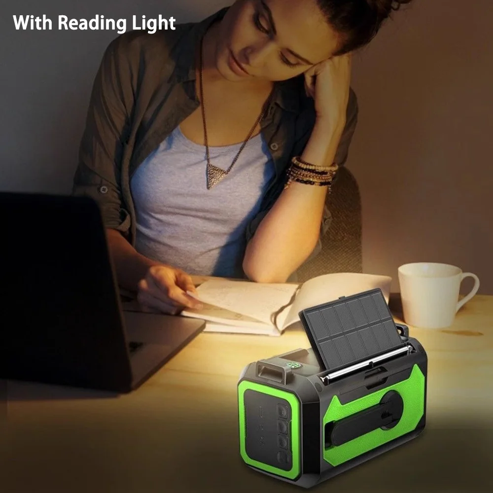 12000mAh Emergency Radio AM/FM/NOAA Weather Radio Solar Hand Crank Radio Flashlight SOS Alarm Power Bank Reading Lamp Wholesale - Image 4