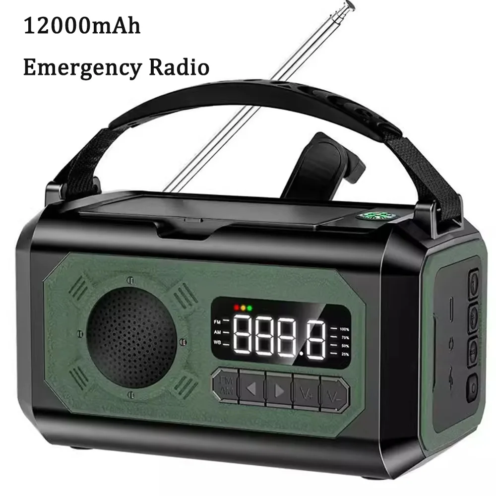 12000mAh Emergency Radio AM/FM/NOAA Weather Radio Solar Hand Crank Radio Flashlight SOS Alarm Power Bank Reading Lamp Wholesale