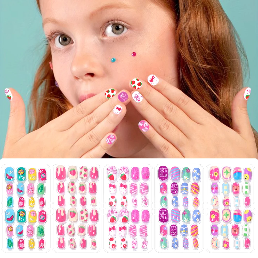 120Pcs Children's Press on Nails Kids Cartoon Acrylic Fake Nails Tips Kawaii Girl Full Cover Short False Nails With Jelly Glue#@ - Image 2