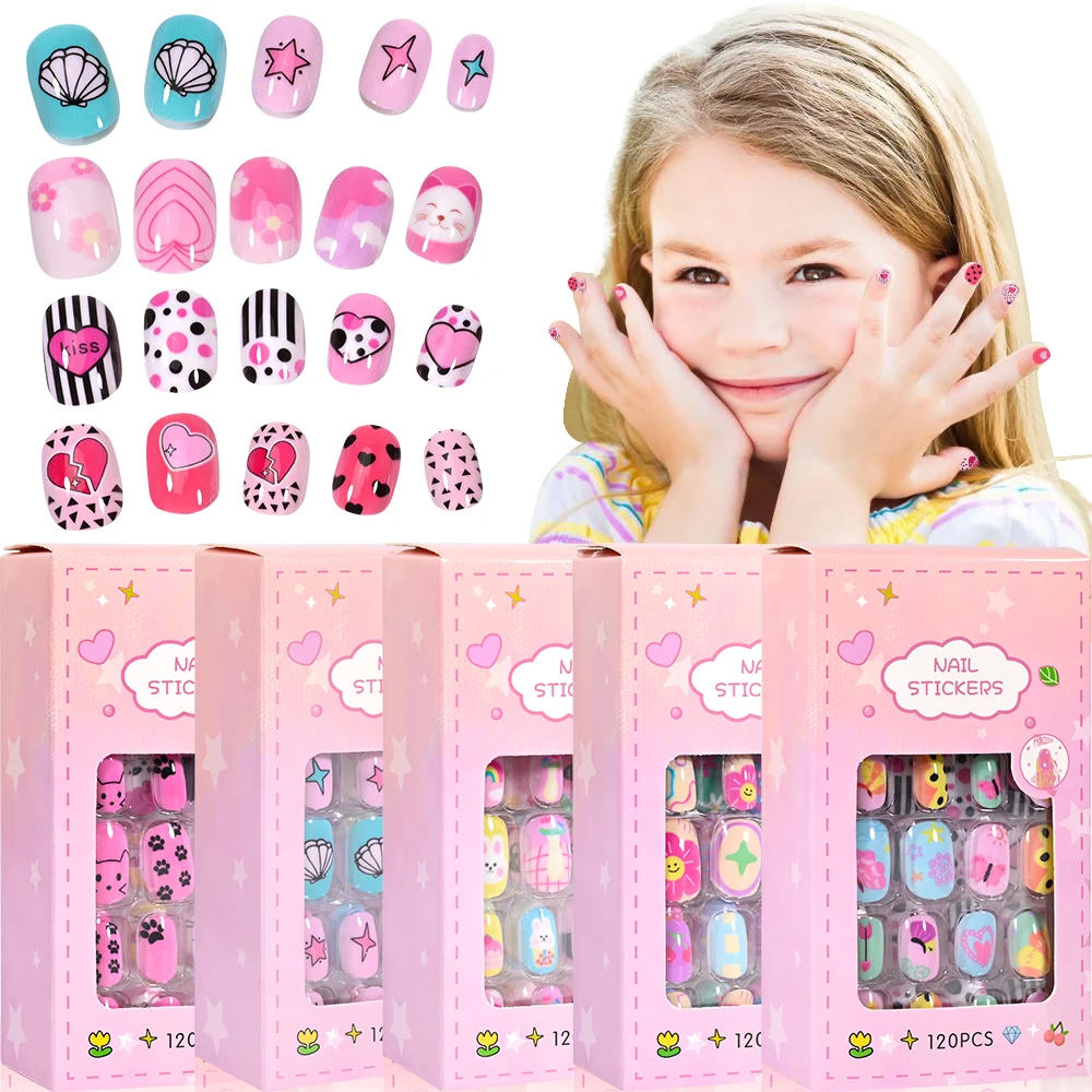 120Pcs Children's Press on Nails Kids Cartoon Acrylic Fake Nails Tips Kawaii Girl Full Cover Short False Nails With Jelly Glue#@ - Image 3
