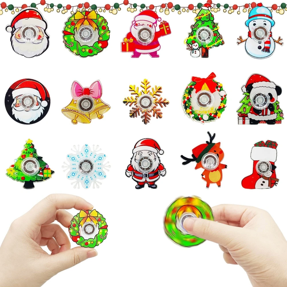 12/24/36 Pcs Acrylic Cartoon Old Man Christmas Tree Elk Snowman Fingertip Spinner for Christmas New Year Carnival Party Gift Bag