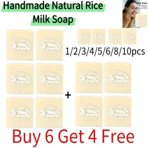 1/2/3/4/5/6/8/10pcs(Buy 6 Get 4 Free) Handmade Natural Rice Milk Soap for Men Women Deep Cleansing & Oil Control Skin Care