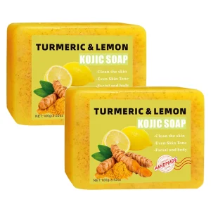 1/2PCs Lemon Turmeric Kojic Acid Soap Bar, Turmeric Soap Bar Brighten Even Skin Vitamin E, Gentle Lemon Soap For Face, Body Wash