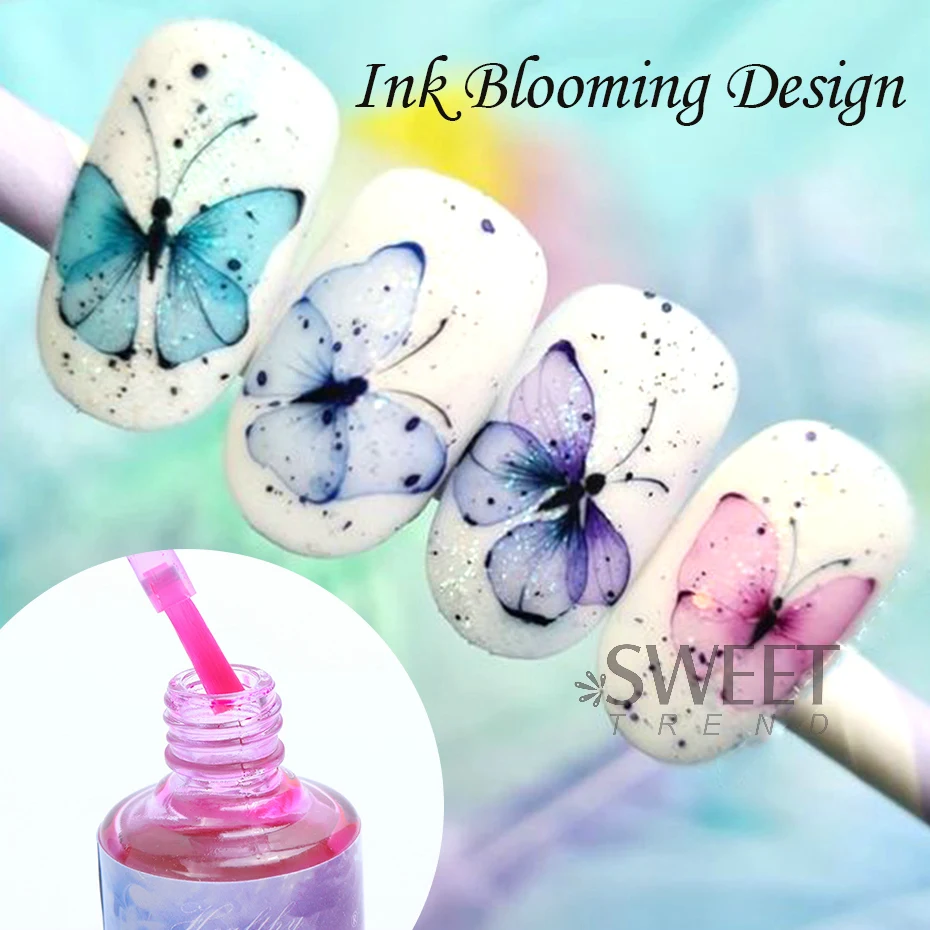 12pcs Watercolor Nail Gel Polish Smudge Blooming Ink Soak Off Varnish Marble Bubble Designer Charm Blossom Flower Manicure Decor - Image 2