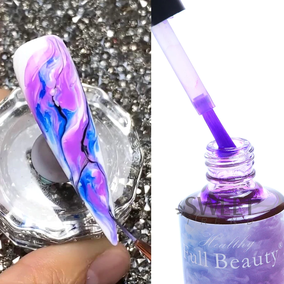 12pcs Watercolor Nail Gel Polish Smudge Blooming Ink Soak Off Varnish Marble Bubble Designer Charm Blossom Flower Manicure Decor - Image 4