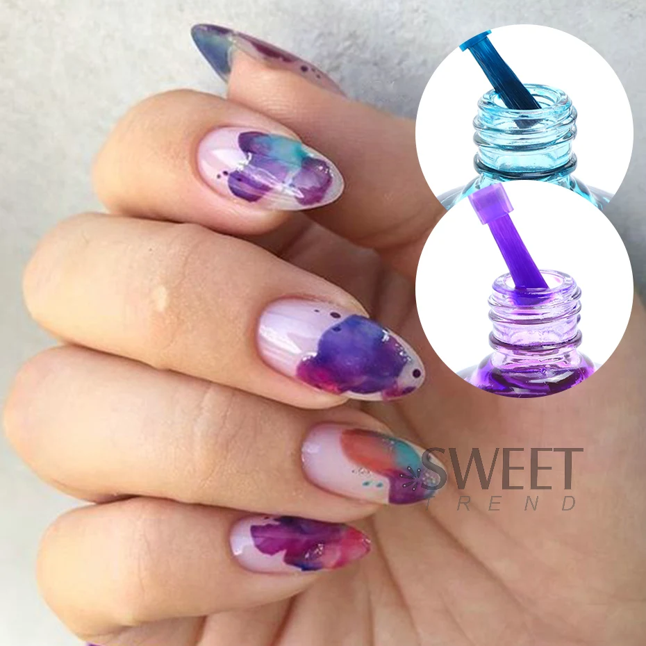 12pcs Watercolor Nail Gel Polish Smudge Blooming Ink Soak Off Varnish Marble Bubble Designer Charm Blossom Flower Manicure Decor - Image 5