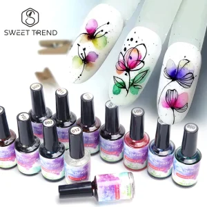 12pcs Watercolor Nail Gel Polish Smudge Blooming Ink Soak Off Varnish Marble Bubble Designer Charm Blossom Flower Manicure Decor