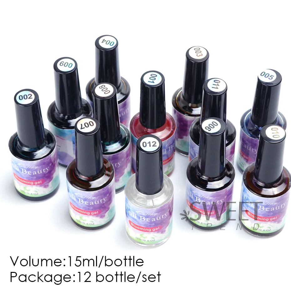 12pcs Watercolor Nail Gel Polish Smudge Blooming Ink Soak Off Varnish Marble Bubble Designer Charm Blossom Flower Manicure Decor - Image 6