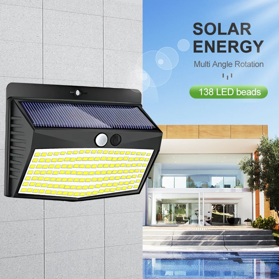 138 LED Solar Light Outdoor Solar Wall Lamp Human Body Sensor 3 Mode Waterproof Garden Decor Street Lights Sunlight Powered - Image 2