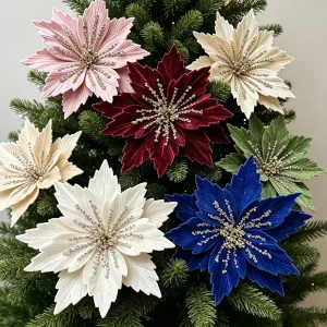 1/3pcs 24cm Glitter Christmas Flower Ornaments Xmas Tree Decor Artificial Flowers Natal 2026 Christmas Party Decoration For Home