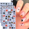 1/3pcs 3D Halloween Nail Stickers Pumpkin Ghost Spider Skull Design Bow Flower Cute Cat Adhesive Slider Decals Manicure Decor