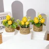 1/3pcs Artificial Lemon Plants, Woven with Seagrass Ropes, Includes Planter, Made of PE Material, 3 Styles Available.