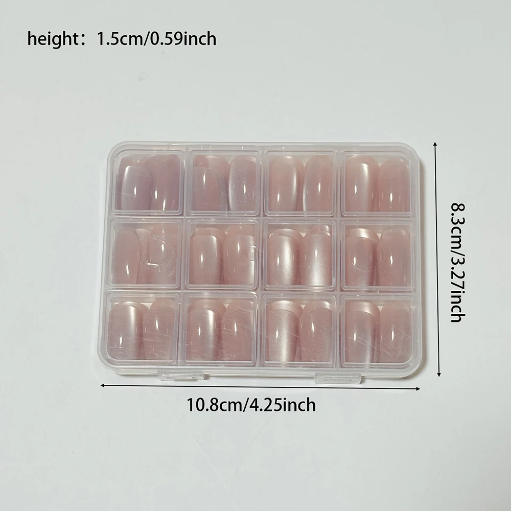 144Pcs/Box Nude Pink Cat's Eye Press On Nails Glossy Short Round Head Fake Nail Detachable Full Cover False Nailtip DIY Manicure - Image 6