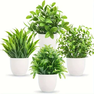 1/4/6pcs Mini Artificial Potted Plants Fake Bonsai Greenery for Home Office Farmhouse Bathroom Shelf Decor Indoor