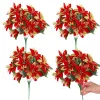 1/4pc Christmas Glitter Poinsettia Artificial Flowers Bushes Fake Flower Bouquet for Navidad Home Xmas Tree Decoration Ornaments
