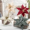 1/4pcs Christmas Holiday Decorative Flowers Artificial Flowers Shiny Sequin Velvet Christmas Flowers Home Decor