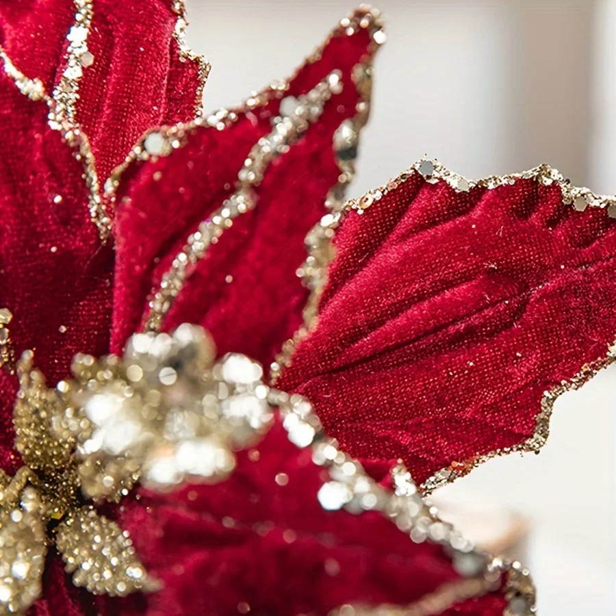 1/4pcs Christmas Holiday Decorative Flowers Artificial Flowers Shiny Sequin Velvet Christmas Flowers Home Decor - Image 5