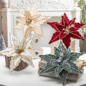 1/4pcs Christmas Holiday Decorative Flowers Artificial Flowers Shiny Sequin Velvet Christmas Flowers Home Decor