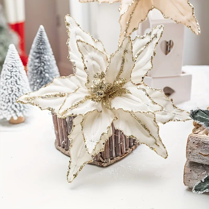 1/4pcs Christmas Holiday Decorative Flowers Artificial Flowers Shiny Sequin Velvet Christmas Flowers Home Decor - Image 6