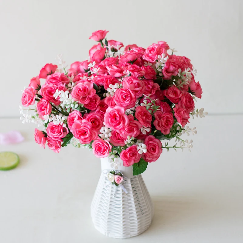 15 Mini Rose Bouquets Artificial Flowers Wedding Scene Decoration Home Living Room Desk Christmas Decoration Accessories - Image 2