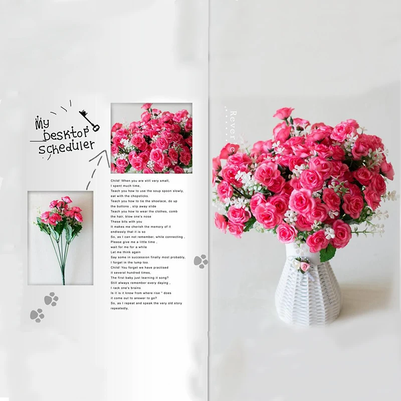 15 Mini Rose Bouquets Artificial Flowers Wedding Scene Decoration Home Living Room Desk Christmas Decoration Accessories - Image 4