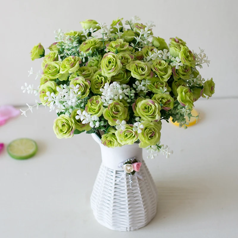 15 Mini Rose Bouquets Artificial Flowers Wedding Scene Decoration Home Living Room Desk Christmas Decoration Accessories - Image 3