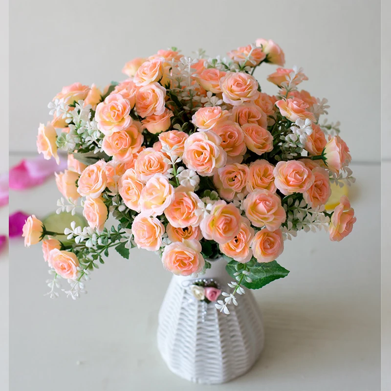15 Mini Rose Bouquets Artificial Flowers Wedding Scene Decoration Home Living Room Desk Christmas Decoration Accessories - Image 5
