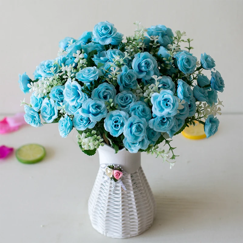 15 Mini Rose Bouquets Artificial Flowers Wedding Scene Decoration Home Living Room Desk Christmas Decoration Accessories