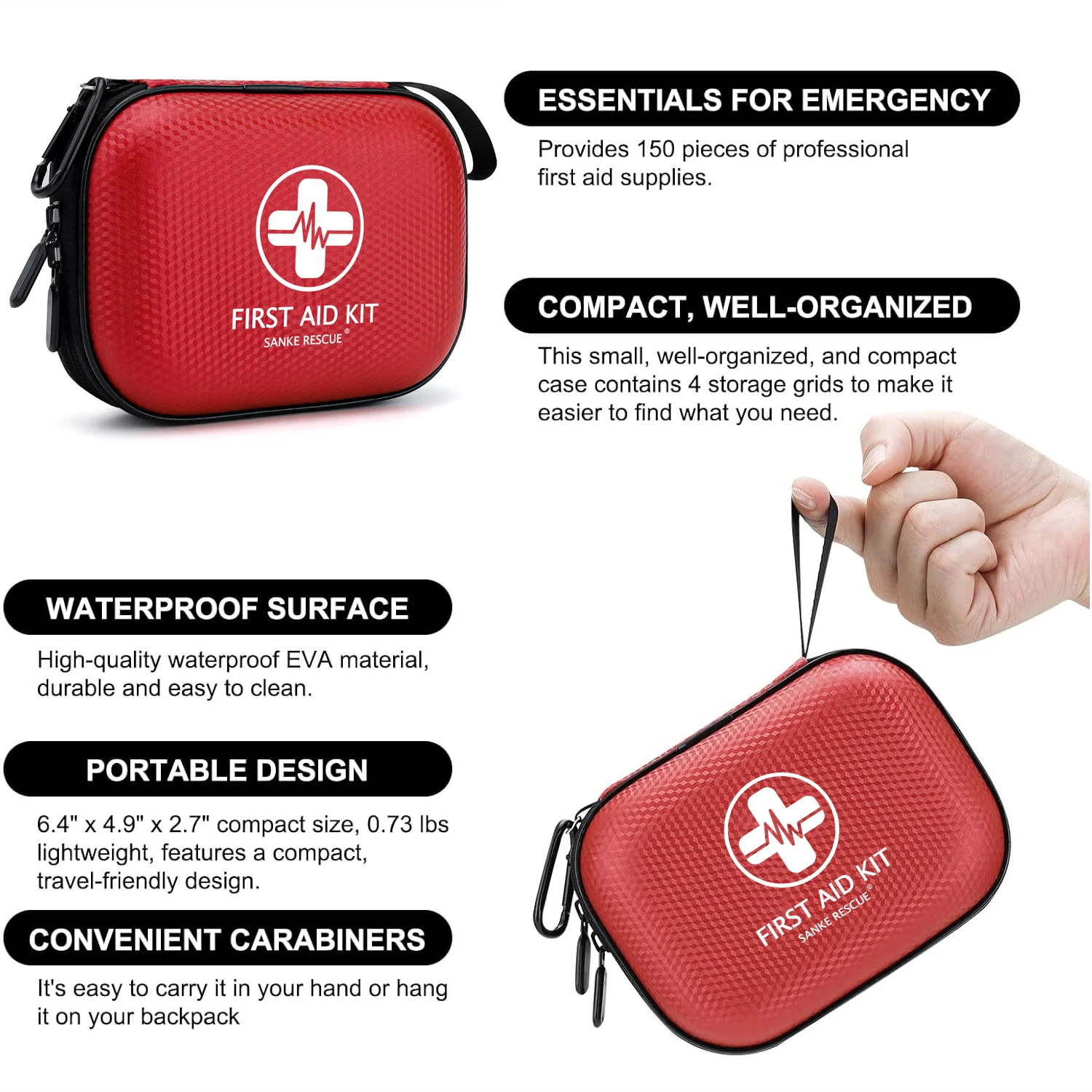 150 Piece Mini First Aid Kit Small Waterproof Hard Shell Outdoor Kit for Home Car Travel Camping Truck Hiking Sports Office - Image 6