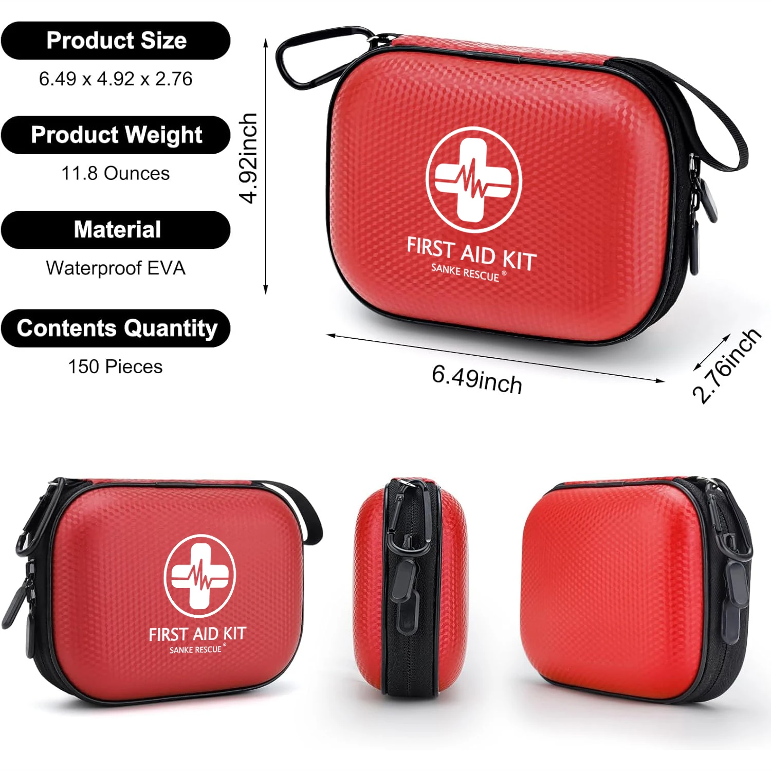 150 Piece Mini First Aid Kit Small Waterproof Hard Shell Outdoor Kit for Home Car Travel Camping Truck Hiking Sports Office - Image 3