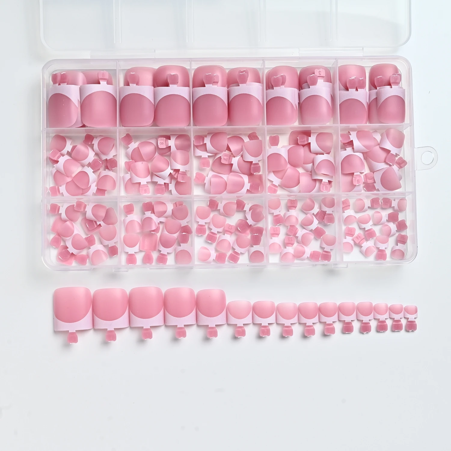 150Pcs Pink White French Press On Toenails 15-Sizes Short Square Fake Toe Nails White Edge Design Wearable False Foot Nail Tips - Image 5