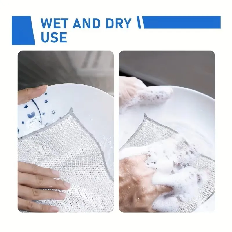1/5/10/20pcs Cleaning Cloth Towel Thickened Silver Wire Kitchen Pot Dish Washing Double-Layer Rag Microfiber Mesh 20*20cm - Image 4