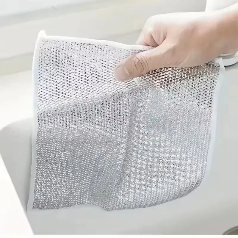 1/5/10/20pcs Cleaning Cloth Towel Thickened Silver Wire Kitchen Pot Dish Washing Double-Layer Rag Microfiber Mesh 20*20cm - Image 6