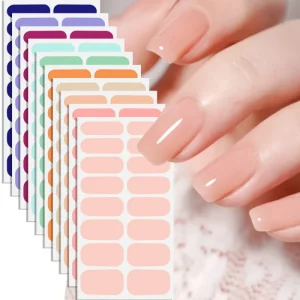 16pcs/packSolid Color Nail Stickers Pink Nude Simple Disposable Nail Polish Film Nail Stickers Party Daily Nail Decoration Stick