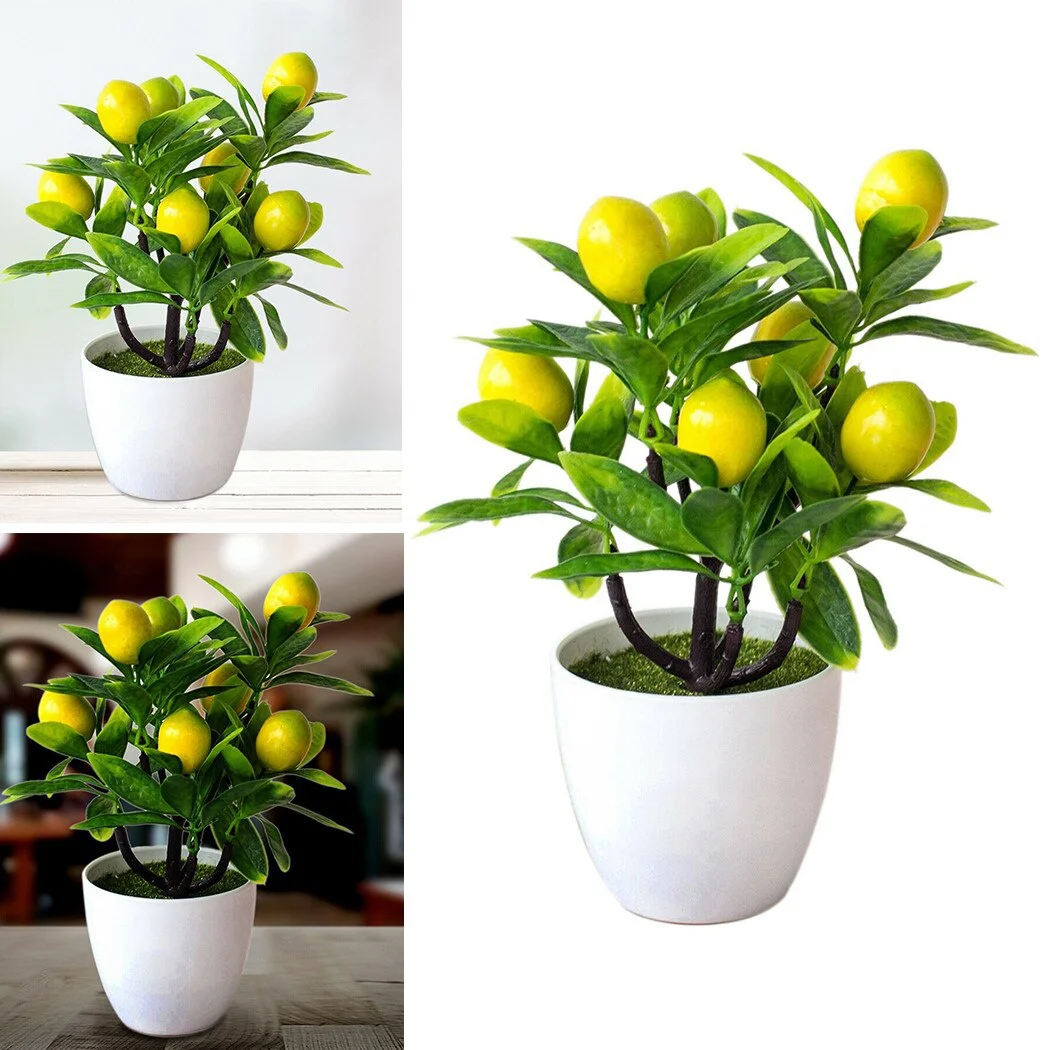 18CM Artificial Fruits Lemon Simulated Bonsai Home Decoration Potted Plant Living Room Ornament Fake Tree
