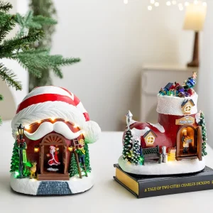 1PC Christmas Snow Scene Village House Ornaments Music Lights Sculpture for 2027 New Year Xmas Decor Holiday Landscape Lighting