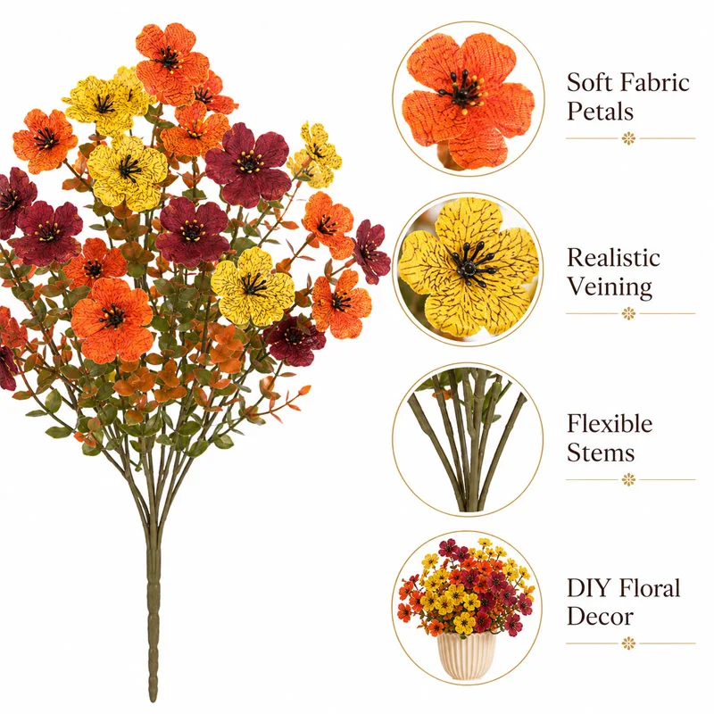 1PC Plastic Artificial Pansy Flowers Morning Glory Trumpet Flower Violet Wedding Christmas Decor Outdoor Garden Courtyard Bonsai