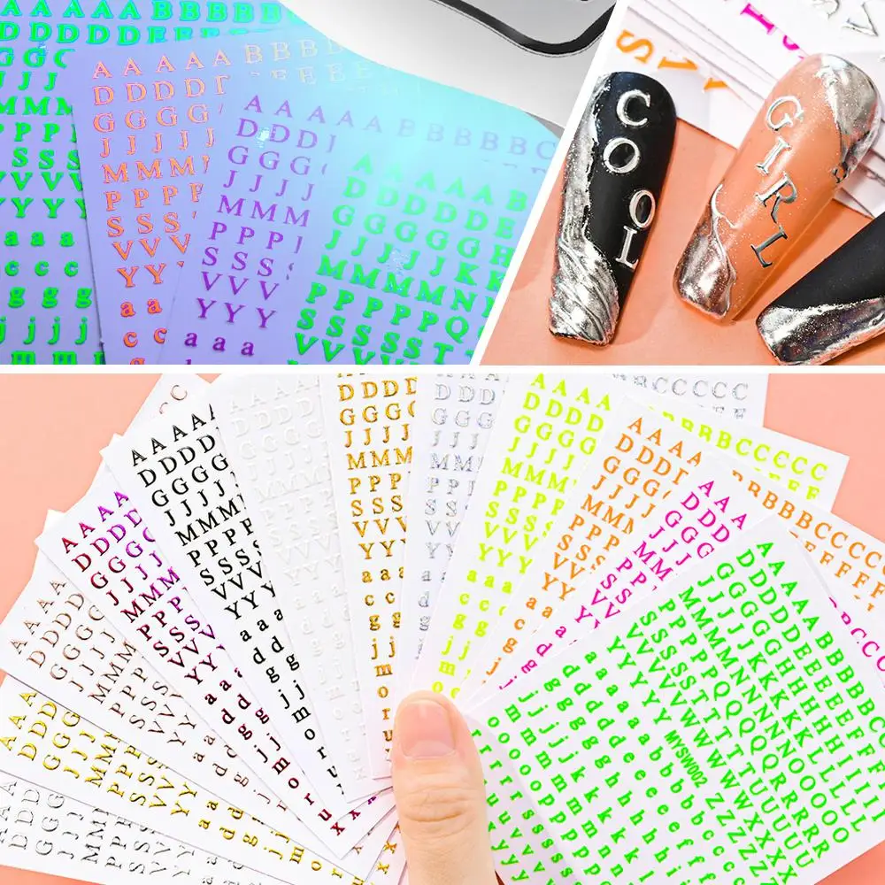 1PCS Laser Silver English Alphabet Nail Art Stickers DIY Manicure Adhesive Letter Decal Uppercase&Lowercase Letter For Nail Tips - Image 5