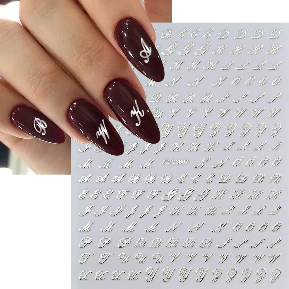1Pc 3D Roman Letter Nail Stickers Gold/Silver/Black/Laser Alphabet Self Adhesive Decal Y2K English Words/Number Manicure Sliders - Image 5