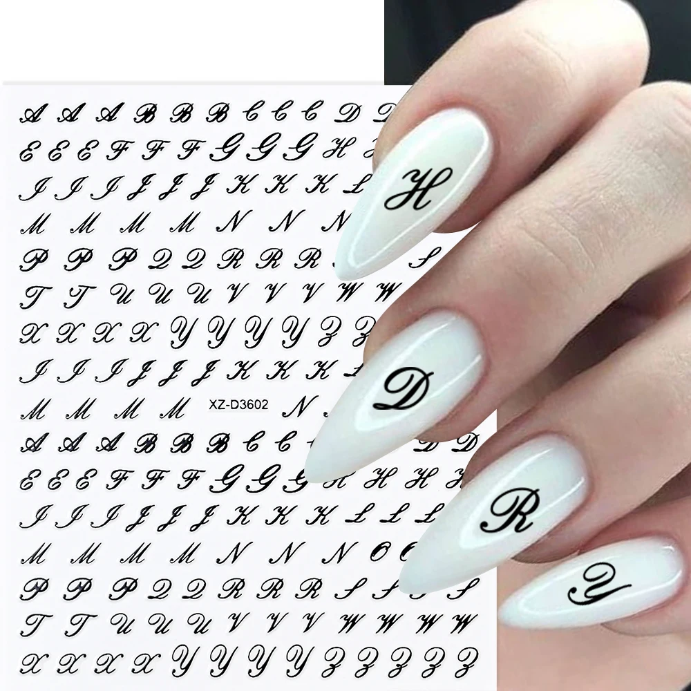 1Pc 3D Roman Letter Nail Stickers Gold/Silver/Black/Laser Alphabet Self Adhesive Decal Y2K English Words/Number Manicure Sliders - Image 3