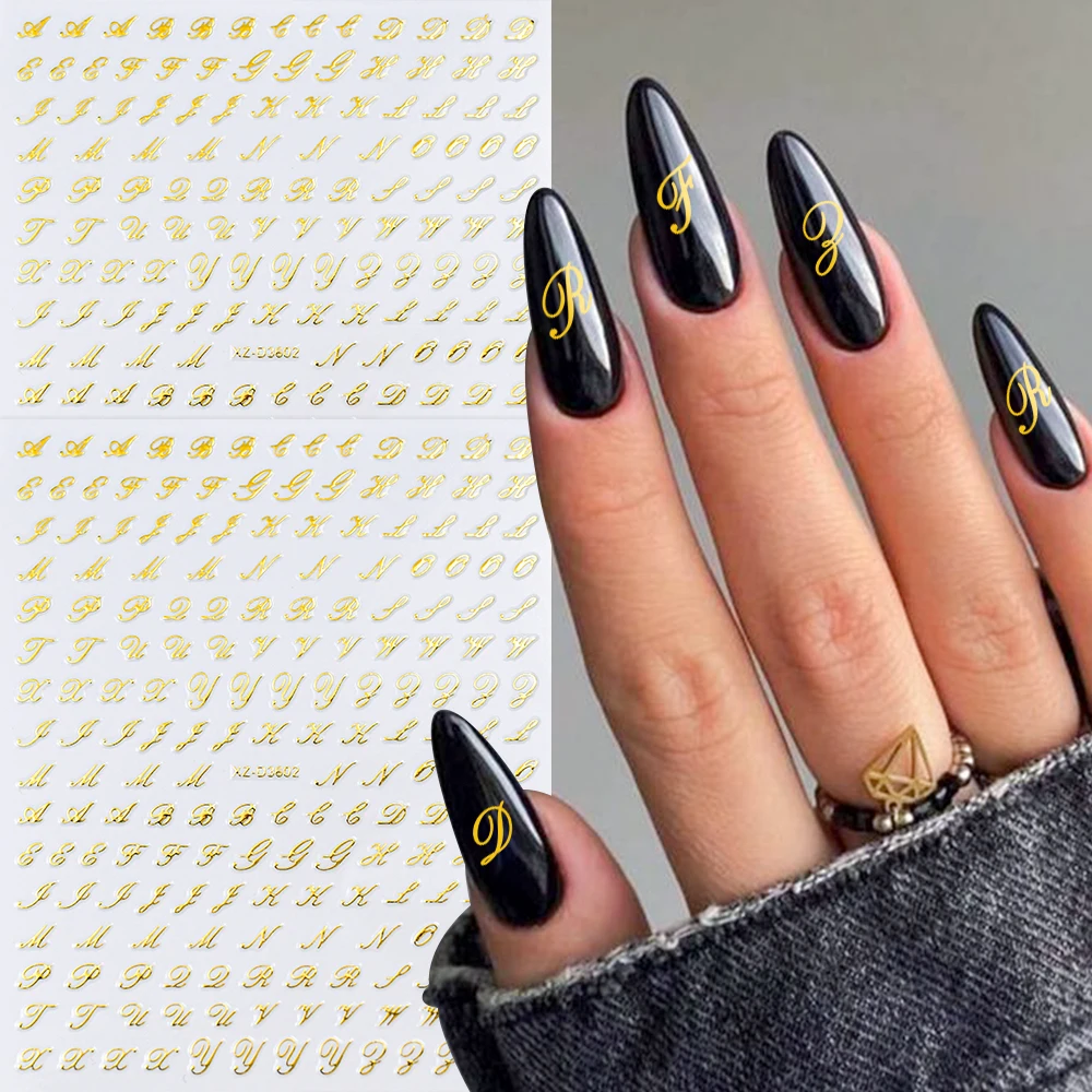 1Pc 3D Roman Letter Nail Stickers Gold/Silver/Black/Laser Alphabet Self Adhesive Decal Y2K English Words/Number Manicure Sliders - Image 4