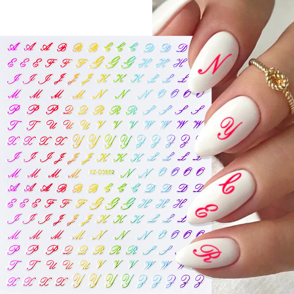 1Pc 3D Roman Letter Nail Stickers Gold/Silver/Black/Laser Alphabet Self Adhesive Decal Y2K English Words/Number Manicure Sliders - Image 6