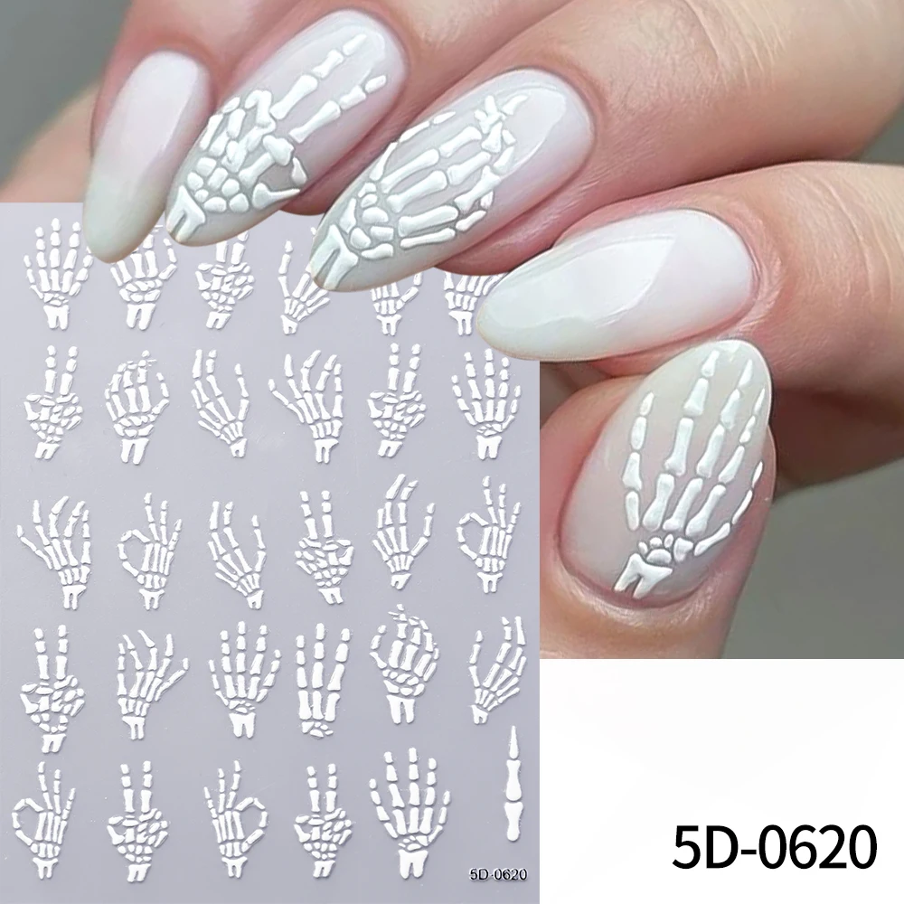 1Pcs 5D Black Halloween Spider Nail Stickers Multi-designs Bat/Ghost Face/Pumpkin/Skull Self-adhesive Sliders DIY Nail Supplies - Image 2