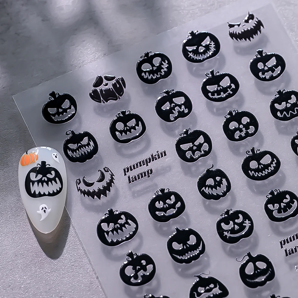 1Pcs 5D Black Halloween Spider Nail Stickers Multi-designs Bat/Ghost Face/Pumpkin/Skull Self-adhesive Sliders DIY Nail Supplies - Image 5