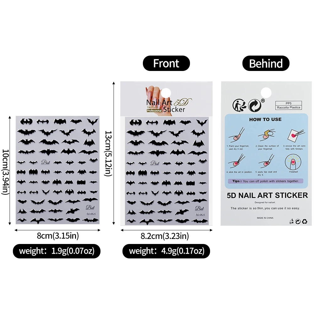 1Pcs 5D Black Halloween Spider Nail Stickers Multi-designs Bat/Ghost Face/Pumpkin/Skull Self-adhesive Sliders DIY Nail Supplies - Image 6