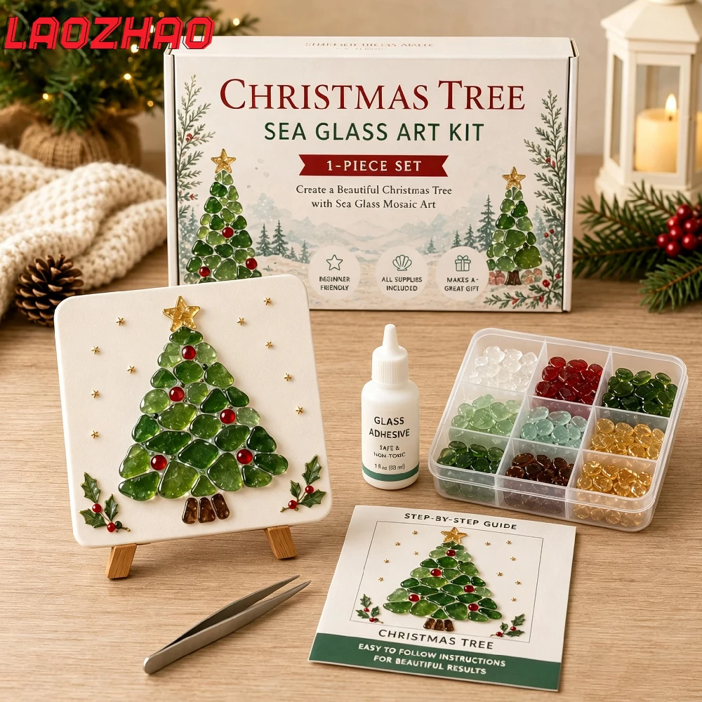 1Set Sea Glass Mosaic Craft Kit - DIY Ocean-Themed Art with Colorful Glass Pieces, Coastal Home Decor, Handmade Gift for Women
