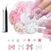 1box 3D Flower Bow Nail Art Decorations Kit Pink/White Acrylic Floral/Peal Beads Nail Charm with Wax Pen/Tweezer 4/6mm Nail Part