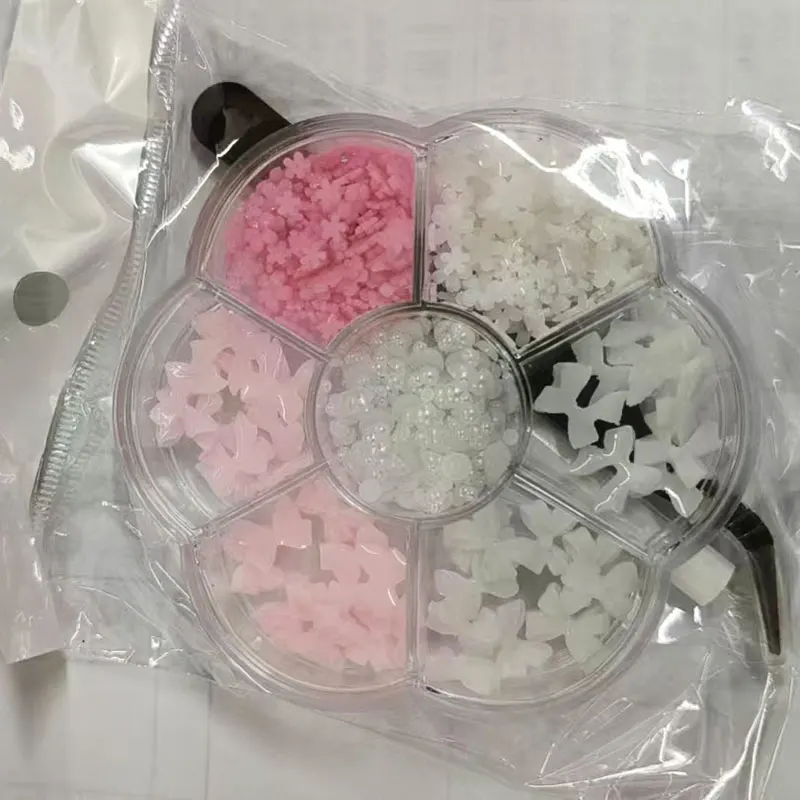 1box 3D Flower Bow Nail Art Decorations Kit Pink/White Acrylic Floral/Peal Beads Nail Charm with Wax Pen/Tweezer 4/6mm Nail Part - Image 6