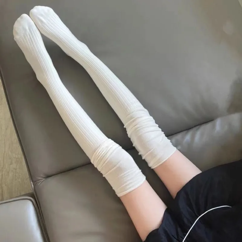 1pair Boot Socks Autumn/Winter Solid Color Thigh High Lace Cute Lolita Warm Stockings Sexy Black White Long Leg Socks for Women - Image 2